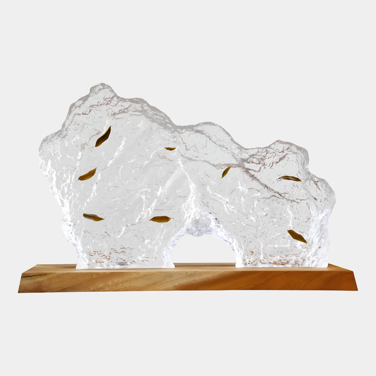 Clear Amber Sliver Rock Arch Resin Sculpture on Wood Base - 97cm