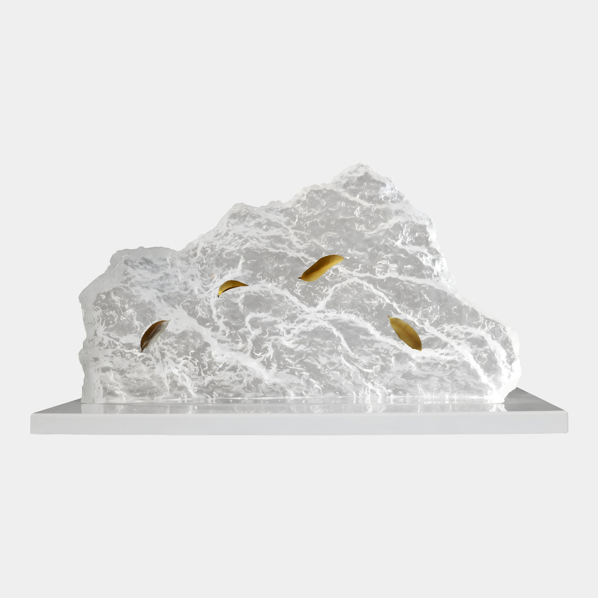 Clear Dried Leaf Frost-Veined Summit Rock Resin Sculpture - 55cm