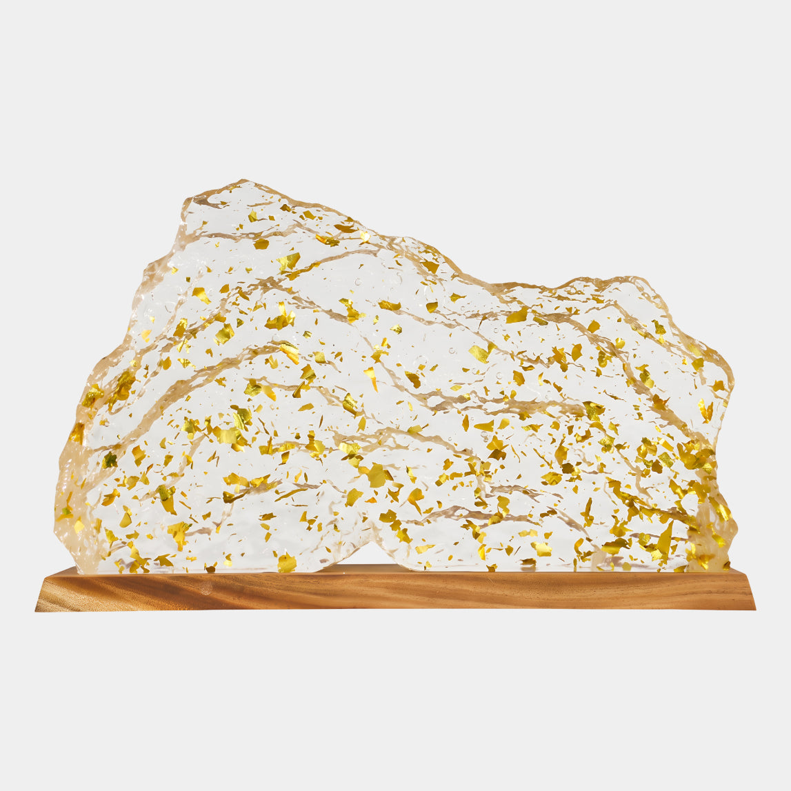 Clear Dense Gold Leaf Ridged Slab Rock Resin Sculpture - 65cm