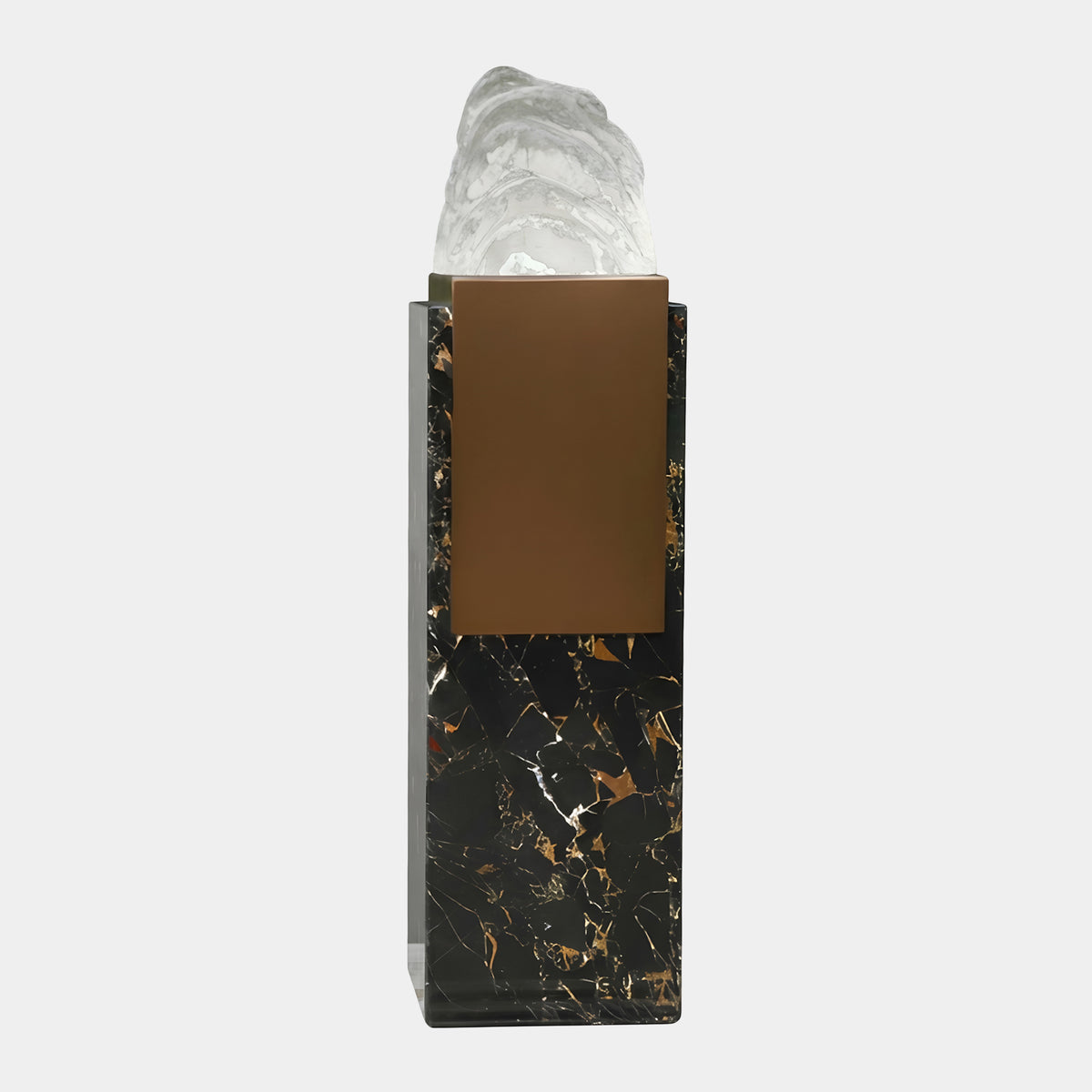 Clear Arched Strata Rock Resin Sculpture on Black Marble Pedestal - 111cm