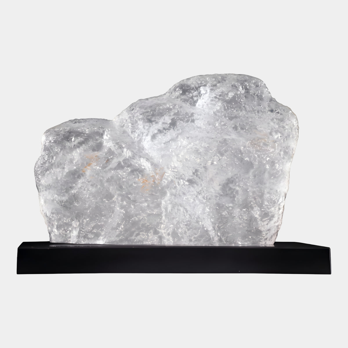 Clear Glinting Two-Tier Rock Resin Sculpture on Black Marble Base - 60cm