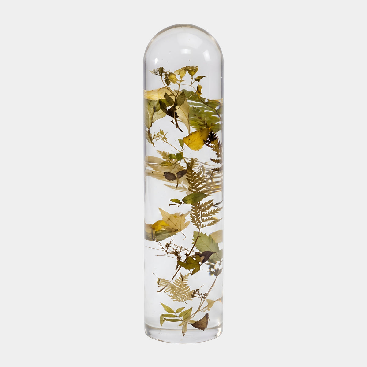 Clear Dried Fern & Flower Dome-Topped Cylinder Resin Sculpture - 55cm