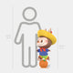 A small cartoon animal in a yellow hat and colorful outfit stands on the 100cm Orange Fruit Labubu Sculpture by Giant Sculptures, shown next to a height chart comparing it (100 cm) to a 160 cm tall human figure.