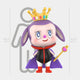 The Space Pato Princess Labubu Sculpture by Giant Sculptures stands 160cm tall, featuring purple ears, a crown, scepter, black and red outfit, purple cape, and red boots—smiling in front of a height chart.