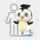 The Giant Sculptures Animal Penguin Labubu Sculpture stands 160cm tall, next to a human silhouette for scale. This cute winter display features big green eyes, a tuft on its head, and blue-striped socks.