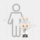 The Giant Sculptures Space Professor Labubu Sculpture - 100cm features a cartoon Space Professor with white hair, green eyes, rabbit-like ears, and a lab coat, standing before a 160 cm human silhouette for scale.