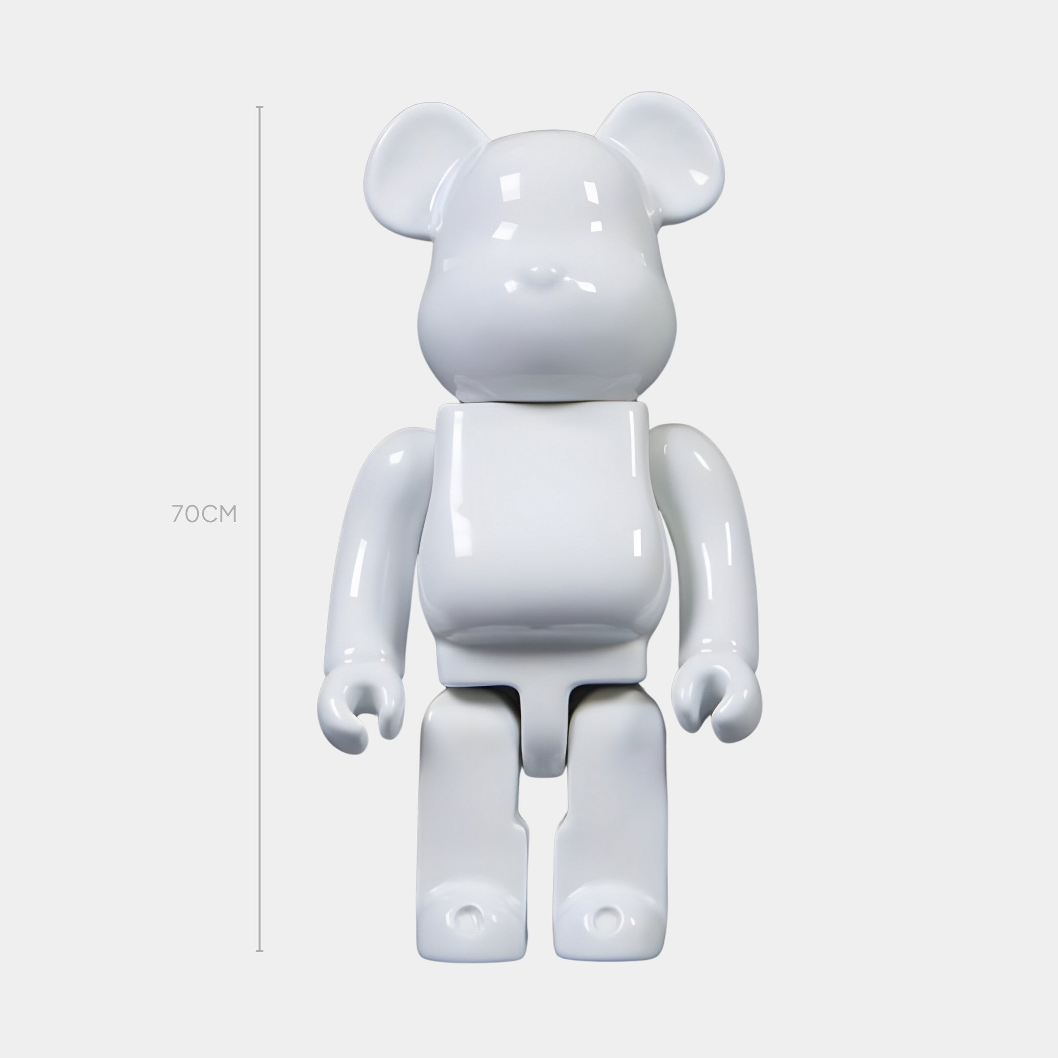 The Pure White Bear Sculpture - 70cm by Giant Sculptures is a glossy resin bear with rounded features and articulated limbs, standing upright—an ideal minimalist piece for modern interiors.