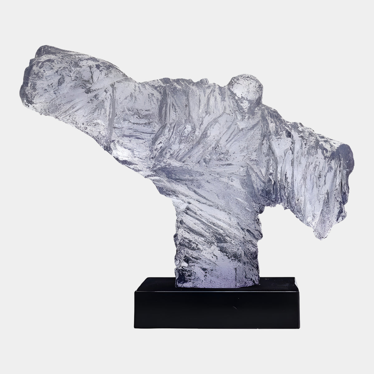 Amethyst Leaning Torso Cast Resin Sculpture - 61cm by Giant Sculptures, pale violet textured resin torso leaning horizontally on a black marble base, set against a plain white background.