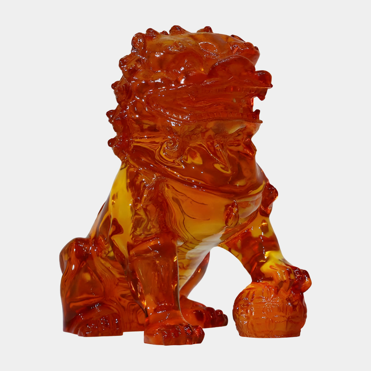 Amber Guardian Lion with Ball on the Right Cast Resin Sculpture - 38cm