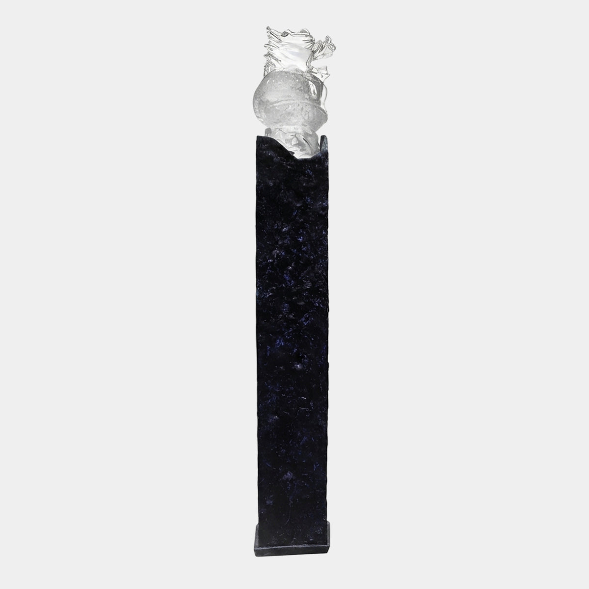Clear Lion on a Dark Fibreglass Column Resin Sculpture - 164cm