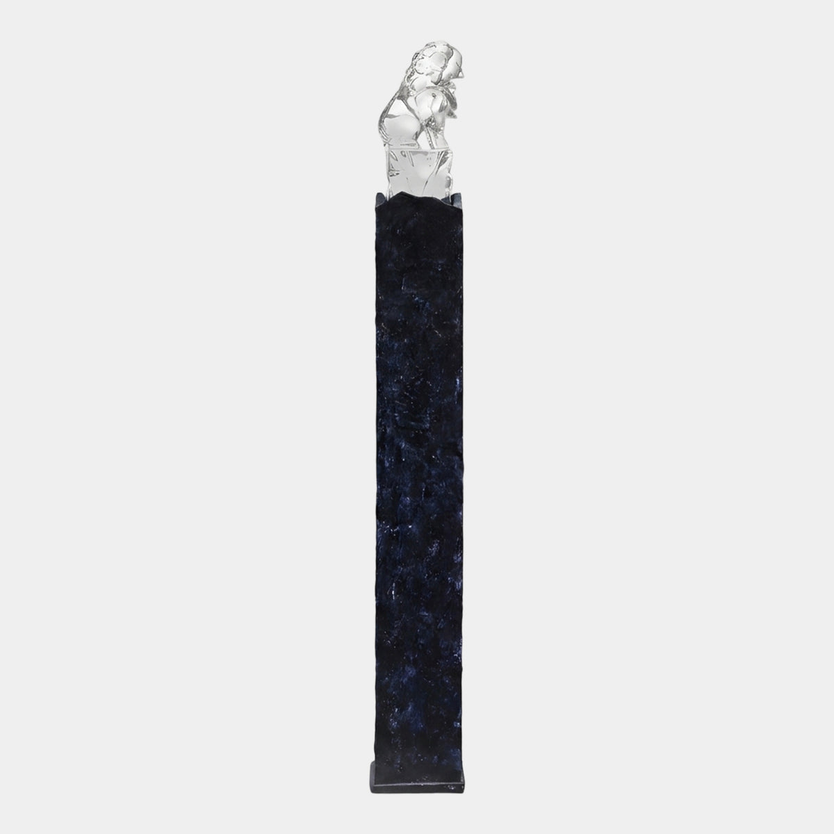 Clear Seated Lion on a Dark Fibreglass Column Resin Sculpture - 186cm