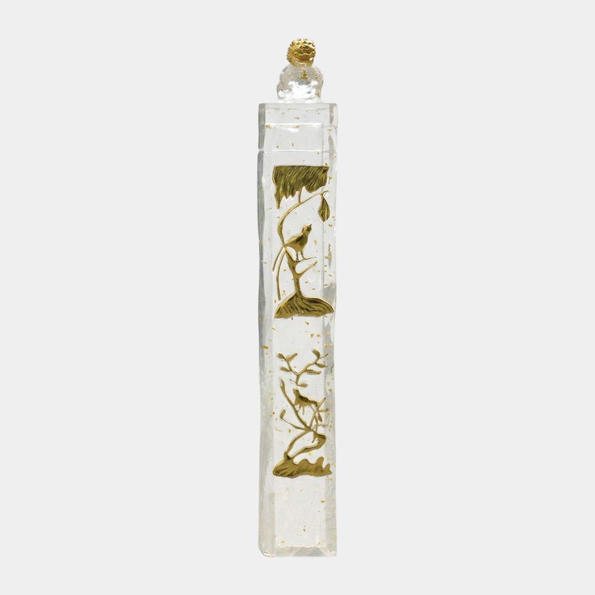 Clear Guardian Lion on a Gilded Bird Relief Column - 168cm