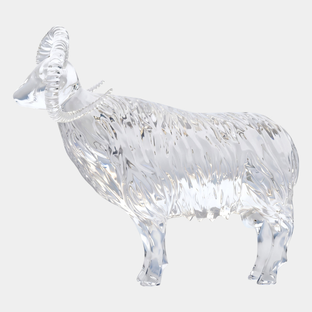 Clear Rippled-Fleece Ram Resin Sculpture - 90cm