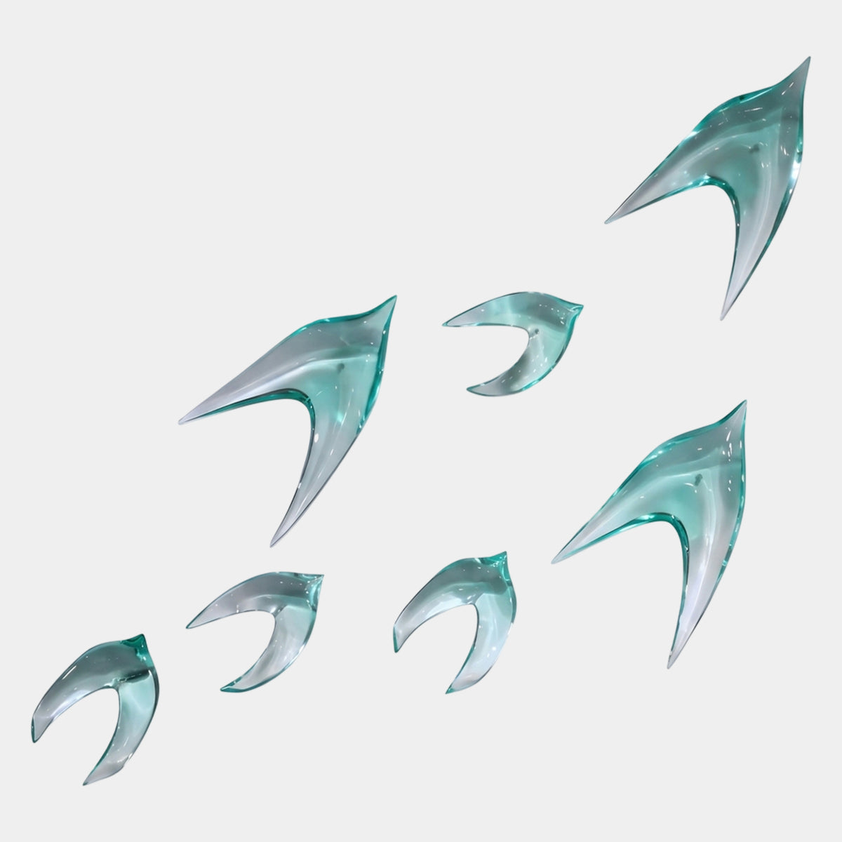 Teal Swallow Resin Sculpture Set of Seven - 20cm