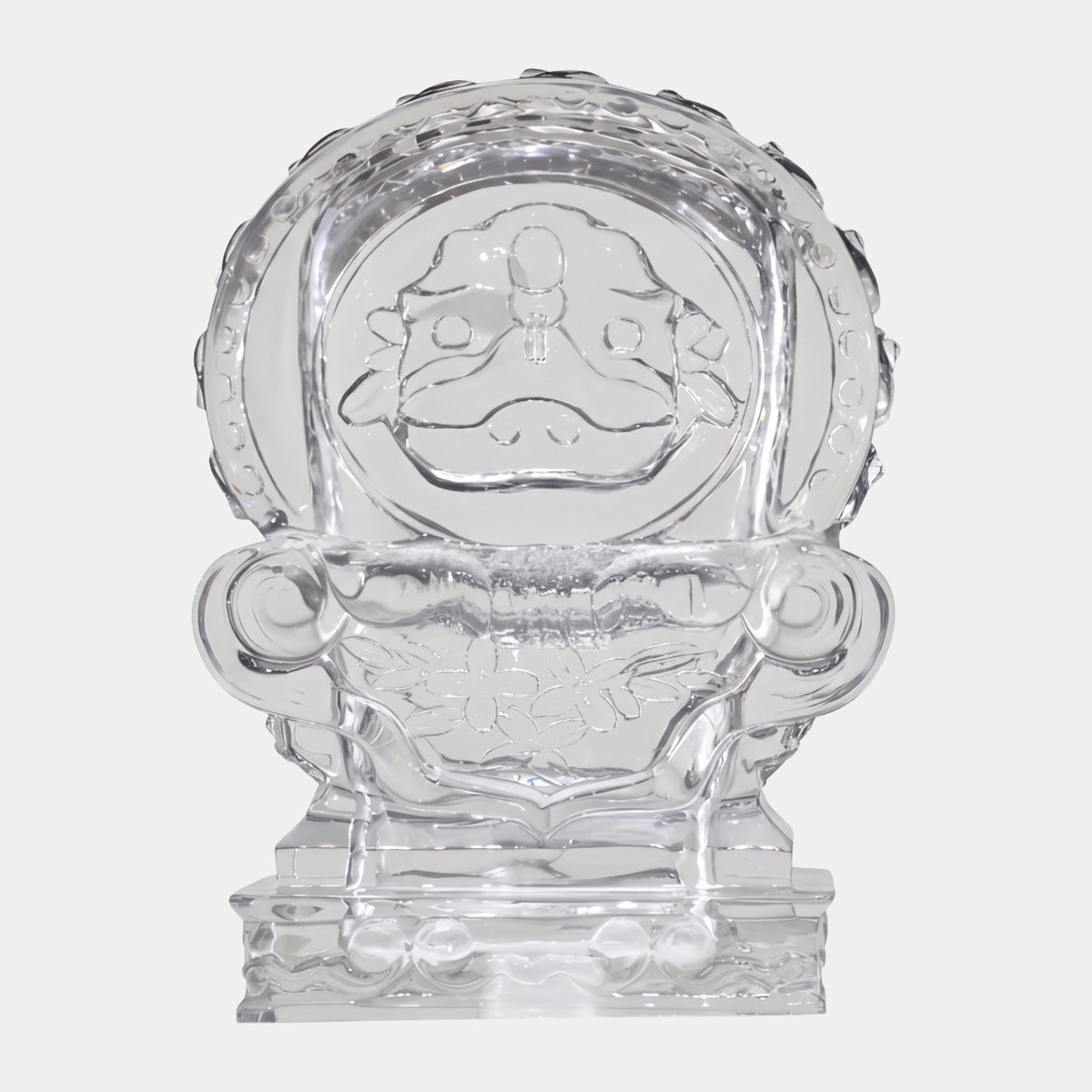 Clear Beast Mask Cast Resin Sculpture, 80cm, with relief-carved face and scrollwork on a stepped base, shown against a plain white background.