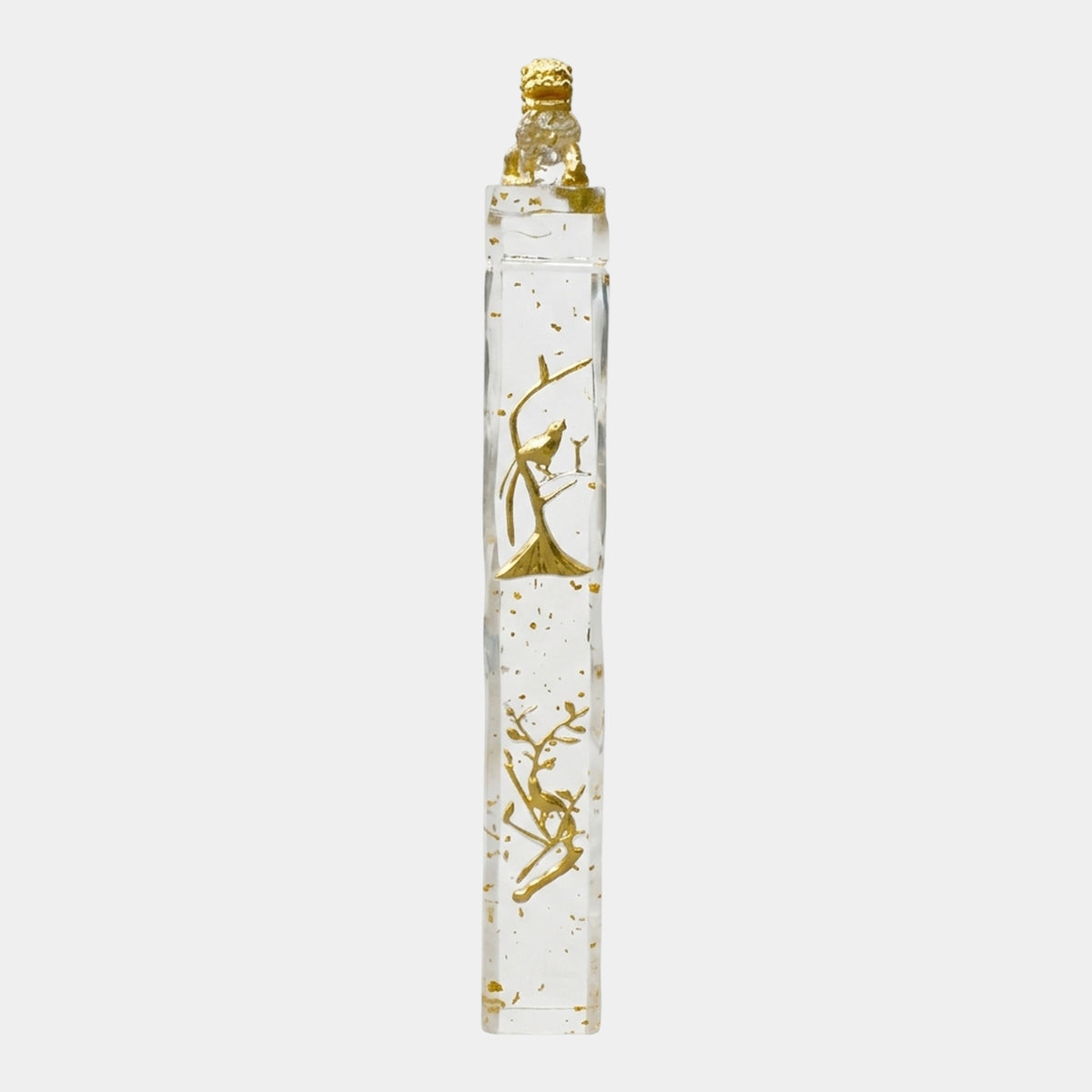 Clear Gilded Lion Relief Column Sculpture - 156cm