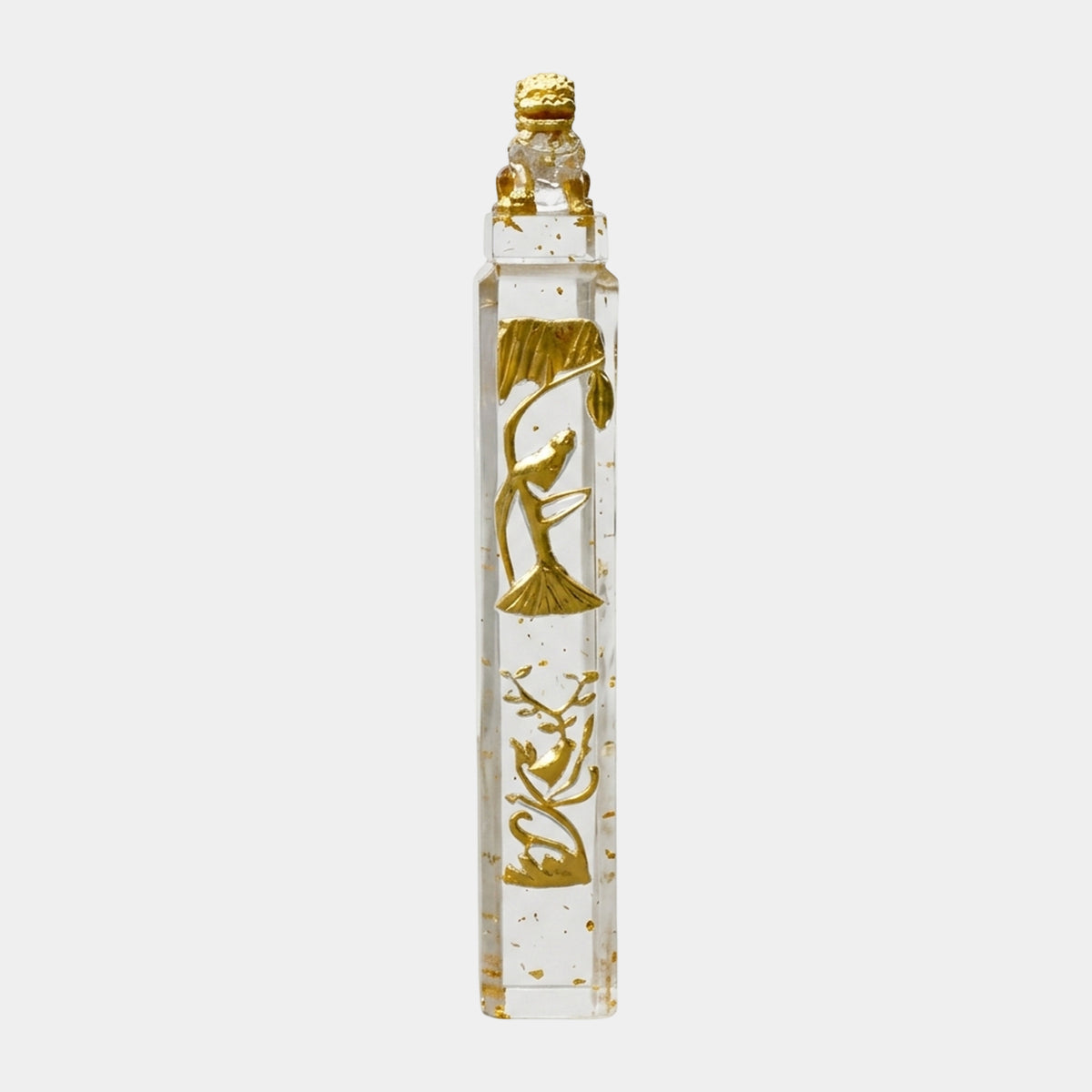 Clear Gilded Lion Relief Column Sculpture - 131cm