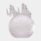 Frosted Moon resin sculpture with clear stylized cloud scrolls rising from its upper edge, shown on a plain white background, from Giant Sculptures' Red Graduated Moon & Robed Figure collection, 30/40cm.