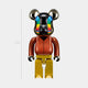 The Giant Sculptures Rainbow Drip Black Bear Sculpture - 70cm features a glossy black and gold body, multicolored mask-like face, and yellow legs, standing upright for an urban edge.