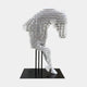 The 160cm Rising Stallion White Wood Horse Sculpture on its standard flat black base, showing the layered white wood slab construction and raised foreleg from the side.