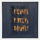 Rivura Navy Layered Sandstone Texture 3D Wall Art, framed square panel with torn vertical navy strips revealing orange and beige layers beneath.