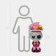 The Giant Sculptures Flower Elves Rose Tycoco Labubu Sculpture - 100cm is a colorful fibreglass figure with a flower hat, shown by a height chart beside a 160cm human outline. Inspired by Flower Elves.