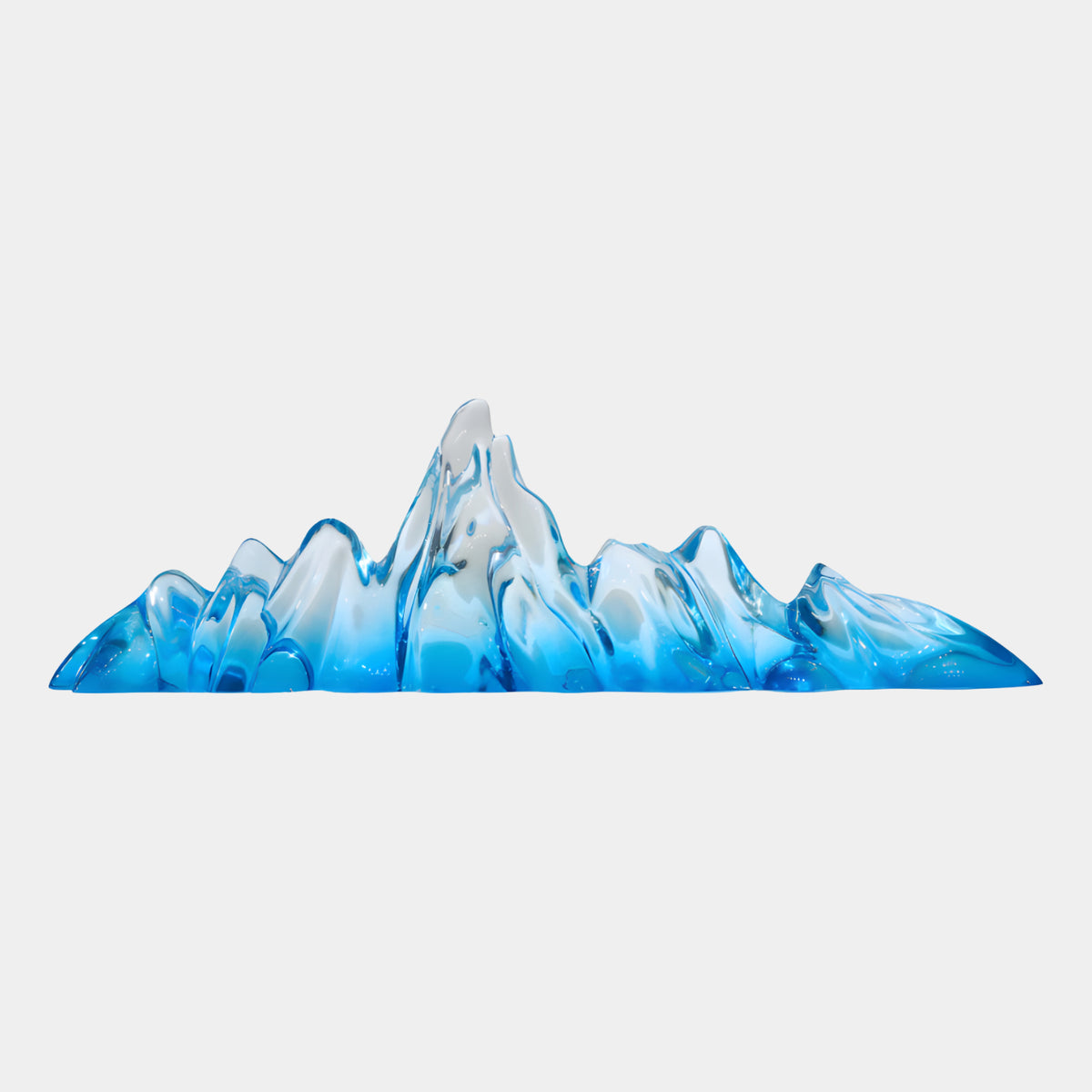 Blue to Clear Mountain Range Resin Sculpture - 85cm by Giant Sculptures, jagged peaks fading from deep blue at the base to clear at the crowns, on a plain white background.