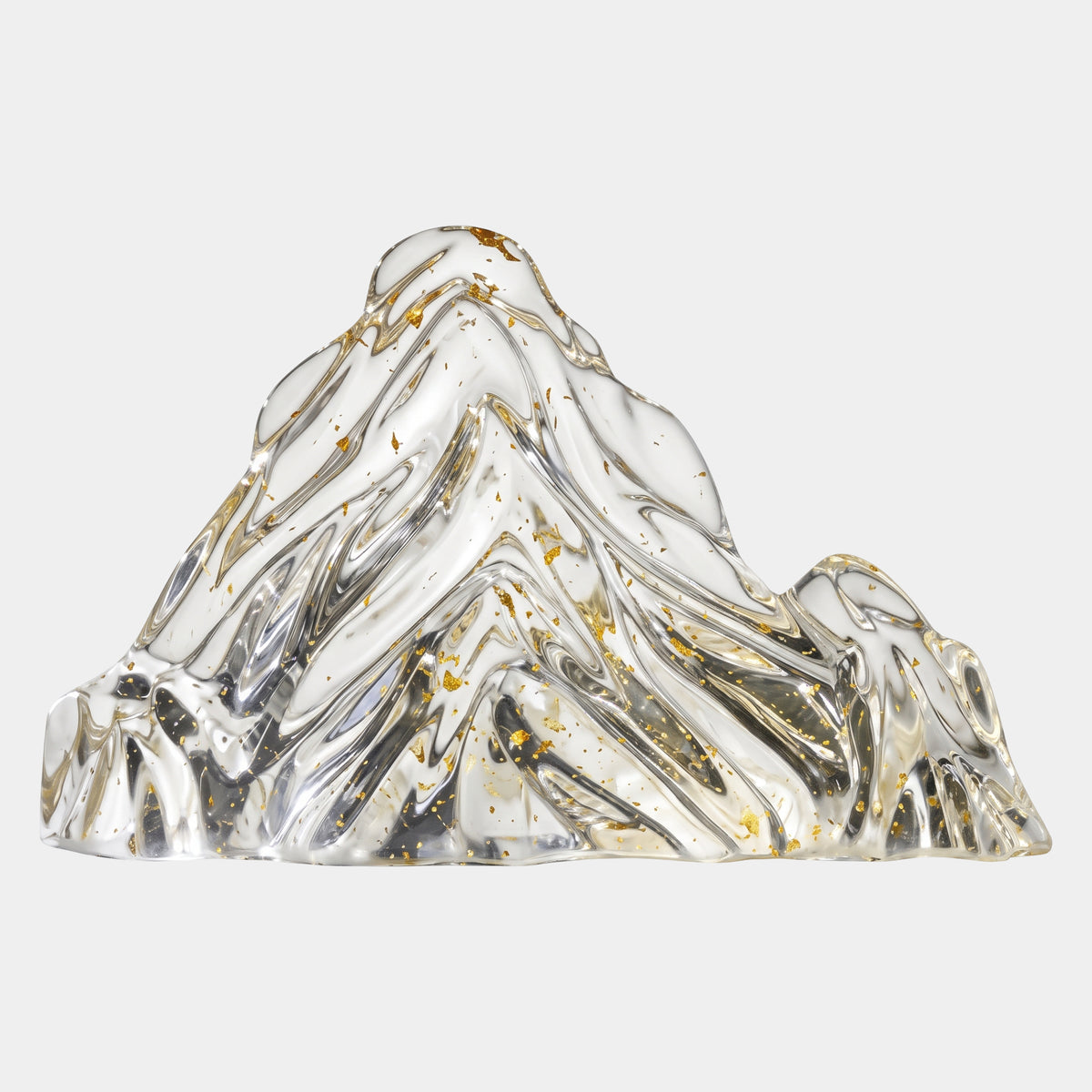 Clear Gold Fleck Fluted Mountain Resin Sculpture, 75cm, with deep radiating flutes and gold leaf flecks throughout, shown on a plain white background.