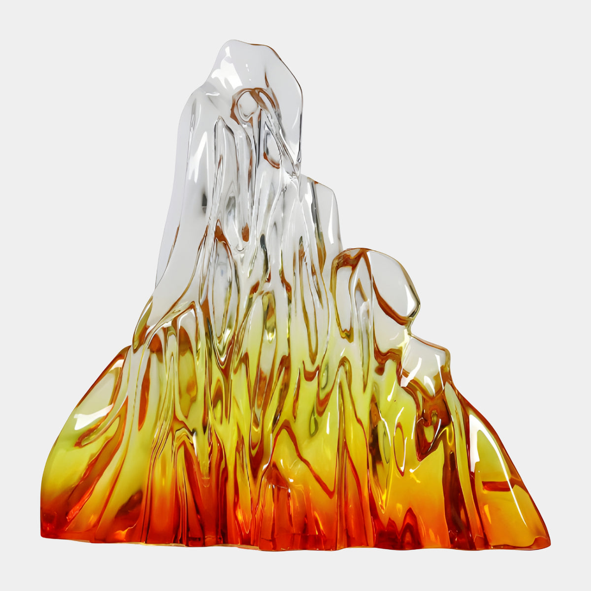 Orange & Clear Tower Peak Resin Sculpture - 72cm, a mountain-like form graded from deep orange at the base to clear at the summit, shown on a plain white background.