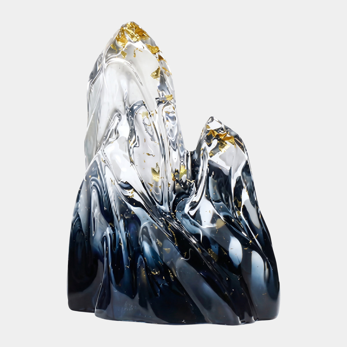 Navy & Clear Gold Crowned Twin Peak Resin Sculpture - 31cm
