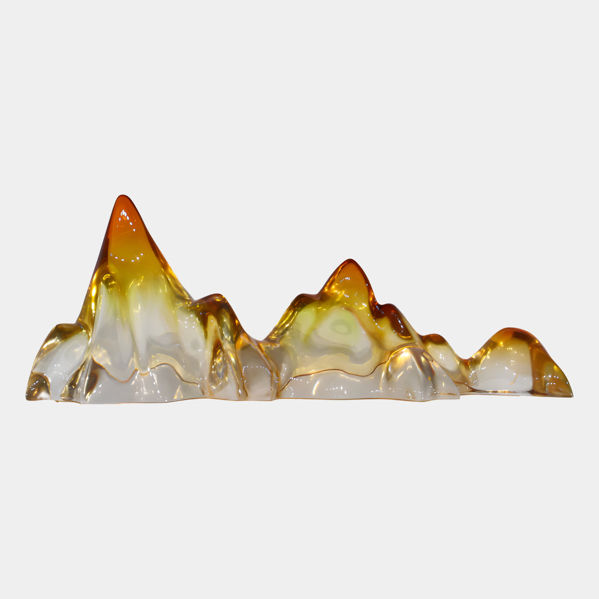 Amber Tipped Rounded Peak Range Resin Sculpture, 50cm mountain range with amber-washed summits fading to clear resin at the base, shown on a plain white background.