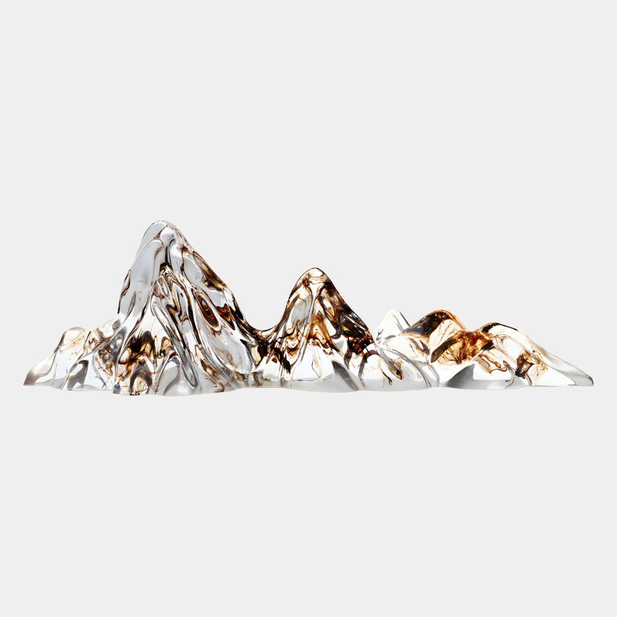 Clear Brown Cored Mountain Range Resin Sculpture - 97cm, a jagged peak formation in clear resin with brown coloring embedded within, no base, on a plain white background.