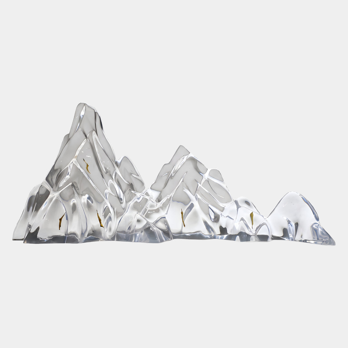 Clear Gold Fleck Long Ridge Cast Resin Sculpture, 110cm, a mountain ridge form with two peaks and gold leaf flecks, shown on a plain white background.