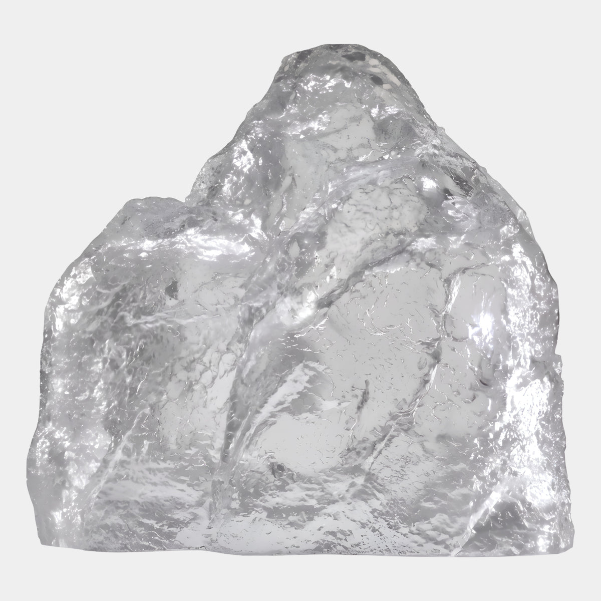 Clear Frosted Ice Boulder Cast Resin Sculpture - 75cm, jagged glacier-like form with faceted textured surface, shown on a plain white background.