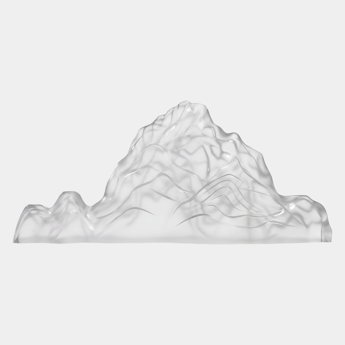 Frosted Lit Mountain Range Resin Sculpture, 130cm, by Giant Sculptures, showing a frosted white resin peak with etched contour lines, on a plain light background.