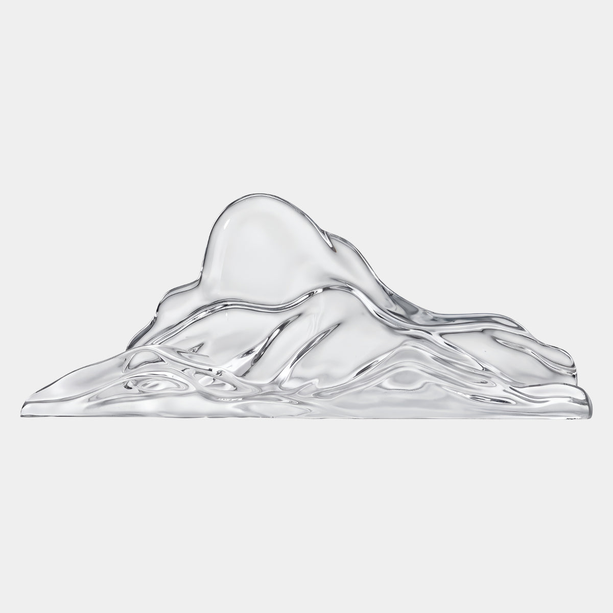 Clear Rounded Dome Mountain Resin Sculpture, 60cm, with a smooth domed crown over rippled, terraced slopes, shown on a plain white background.