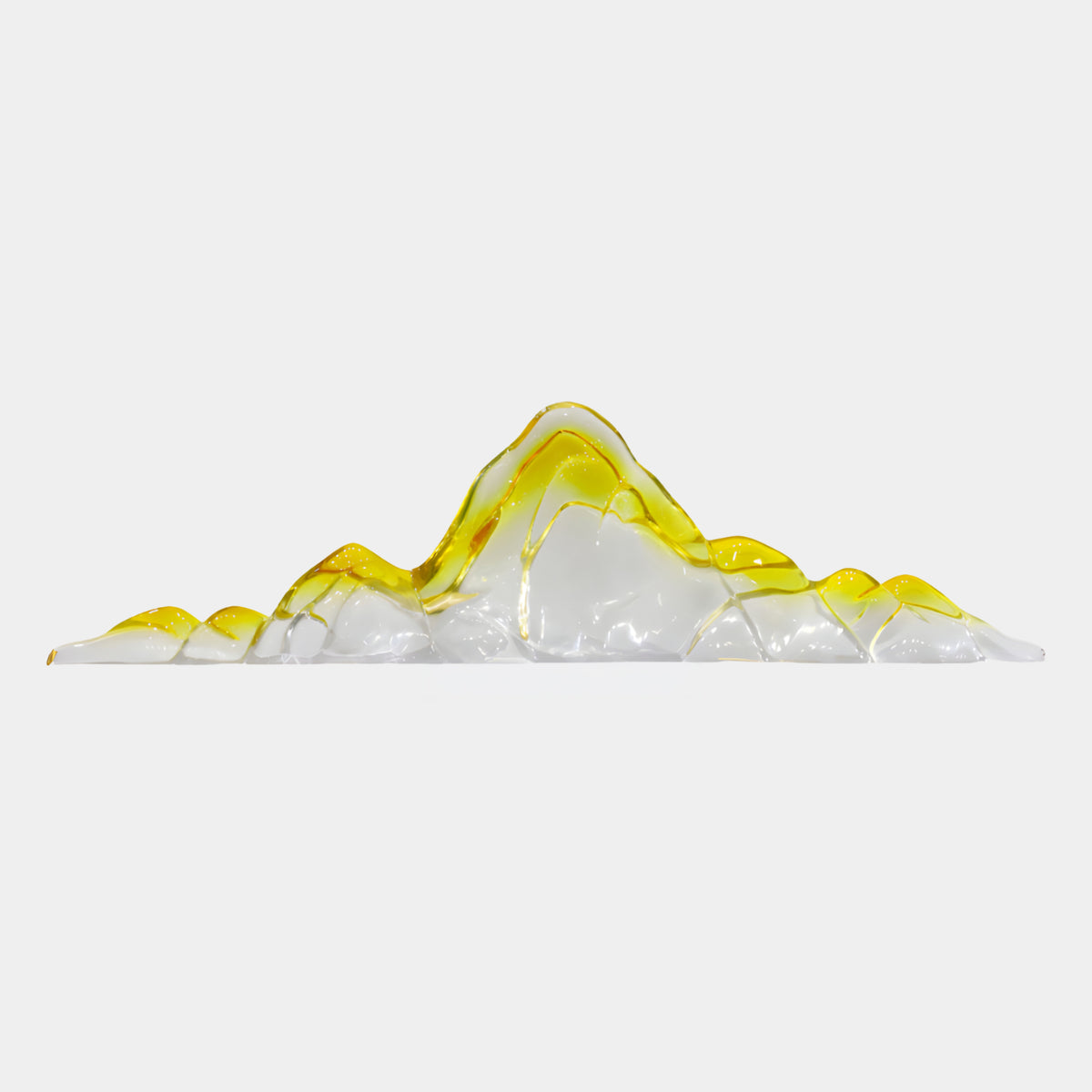 Clear Yellow Ridge Line Mountain Resin Sculpture, 150cm, with seven peaks and yellow-amber ridge edges on clear resin, base-free, shown on a plain white background.