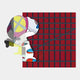 The Snoopy Gridz Pop Prism Stride 3D Wall Art by Giant Sculptures features a vibrant abstract cartoon figure with X eyes beside a red, grid-patterned square with a black diagonal line, all on a white background—perfect for collectible art lovers.