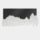 The Riftline Ridgecut Charcoal Wood Carving 3D Wall Art by Giant Sculptures features a minimalist black background with white, layered sculptural forms along the bottom, evoking mountainous contours and topographical shapes.
