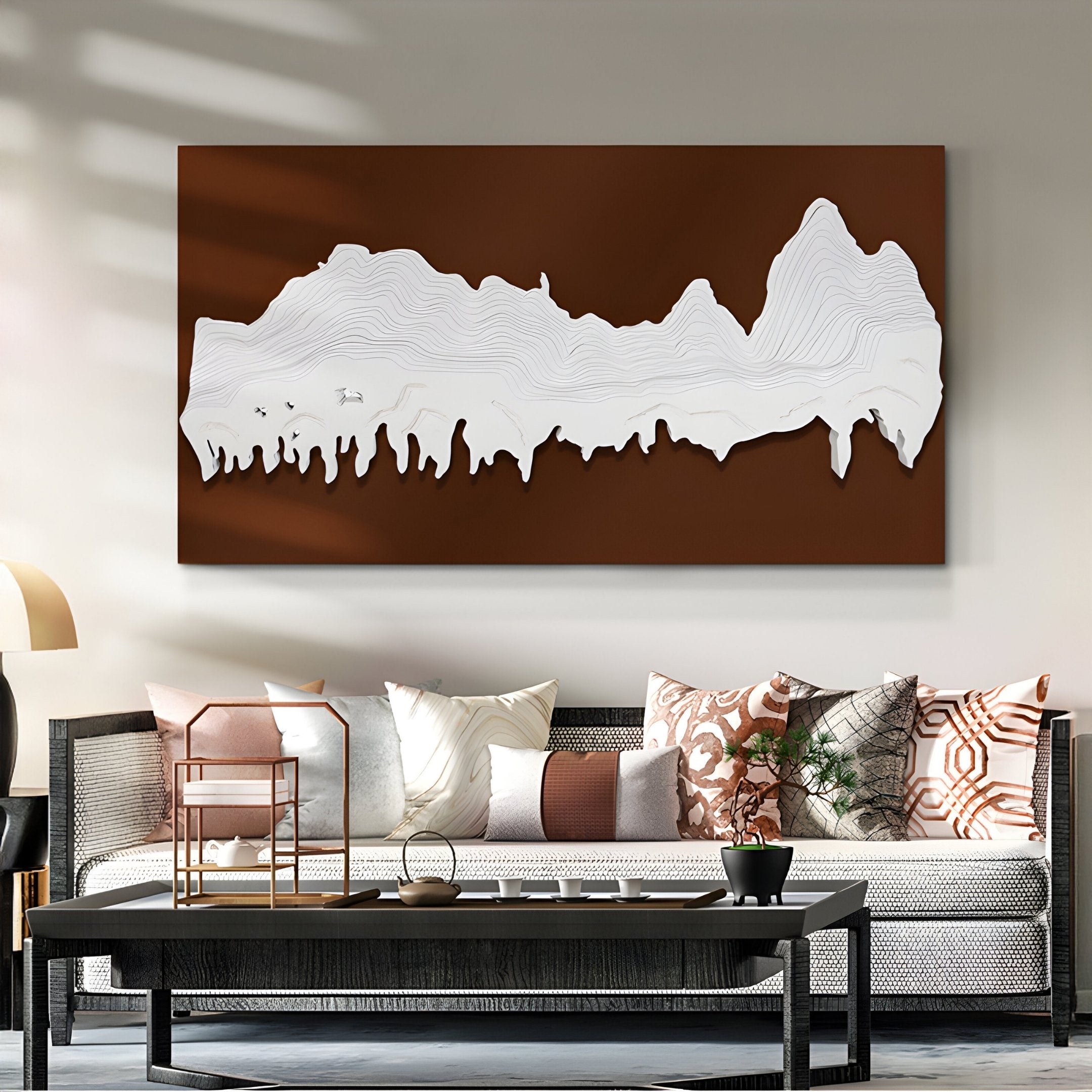 Riftline Panorama Brown Wood Carving 3D Wall Art