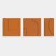 Moro II Triptych Burnt Orange Relief 3D Wall Art by Giant Sculptures, three hand-painted sandstone panels with geometric cut-outs and curved reliefs in matte burnt orange on a light grey background.