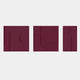 Moro III Triptych Deep Red Relief 3D Wall Art by Giant Sculptures, three hand-painted sandstone panels in deep burgundy-red with geometric lines and curved reliefs, displayed against a light grey background.