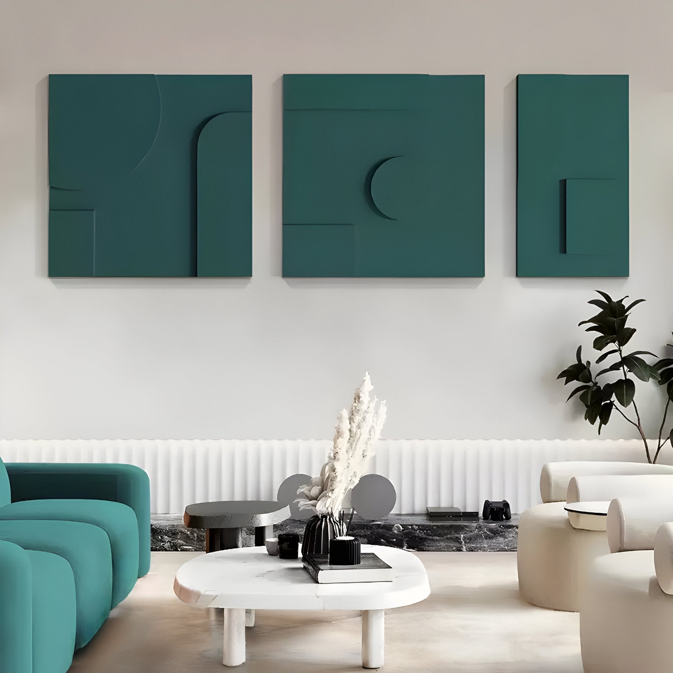 Moro I Triptych Deep Teal Relief 3D Wall Art