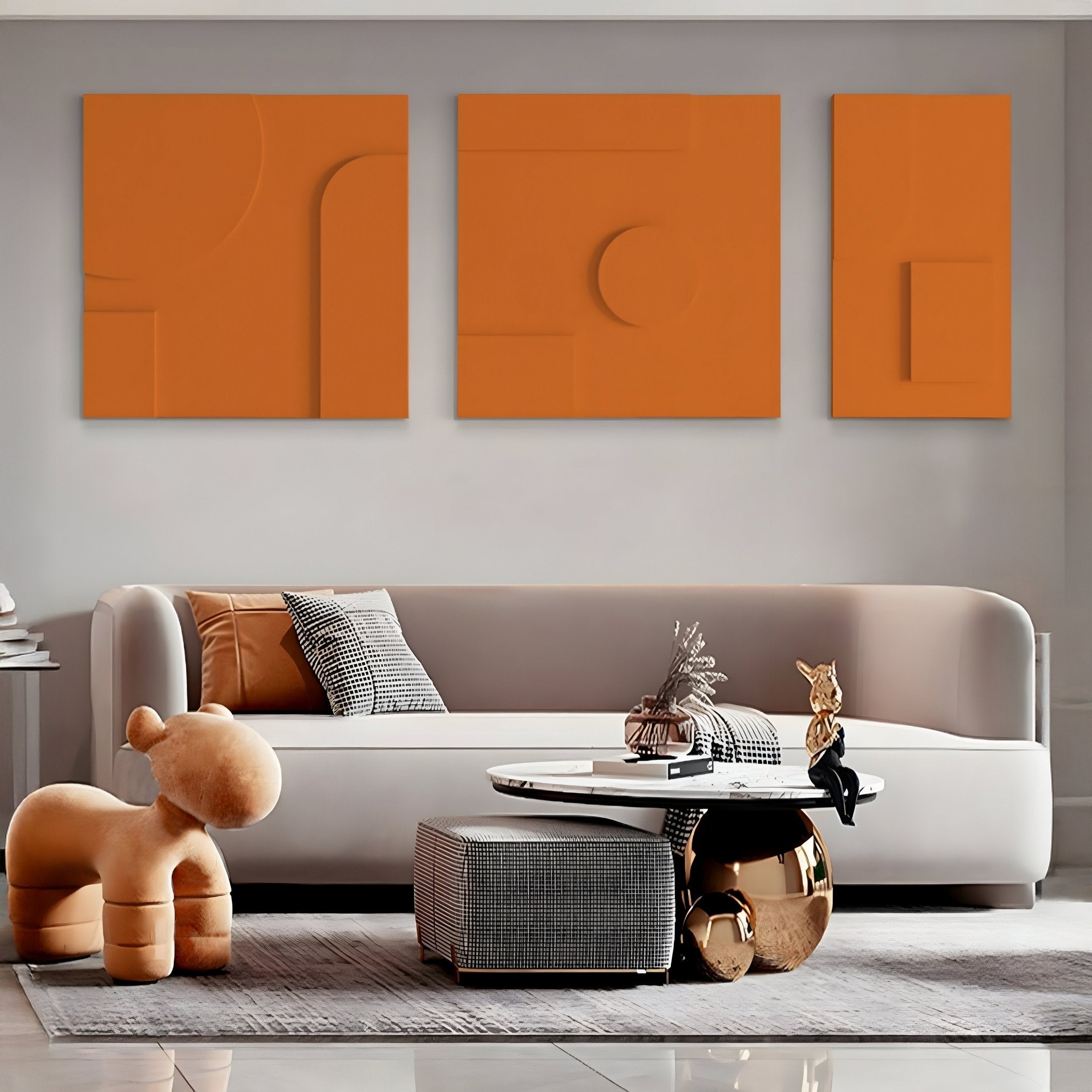 Moro I Triptych Burnt Orange Relief 3D Wall Art