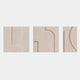 Moro II Triptych Sandstone Relief 3D Wall Art by Giant Sculptures featuring three hand-painted sandstone panels with carved arcs, curves, and geometric cut-outs in a soft neutral tone against a light grey background.
