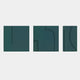 Moro II Triptych Deep Teal Relief 3D Wall Art by Giant Sculptures featuring three hand-painted sandstone panels with carved geometric and curved forms in deep teal on a light grey background.