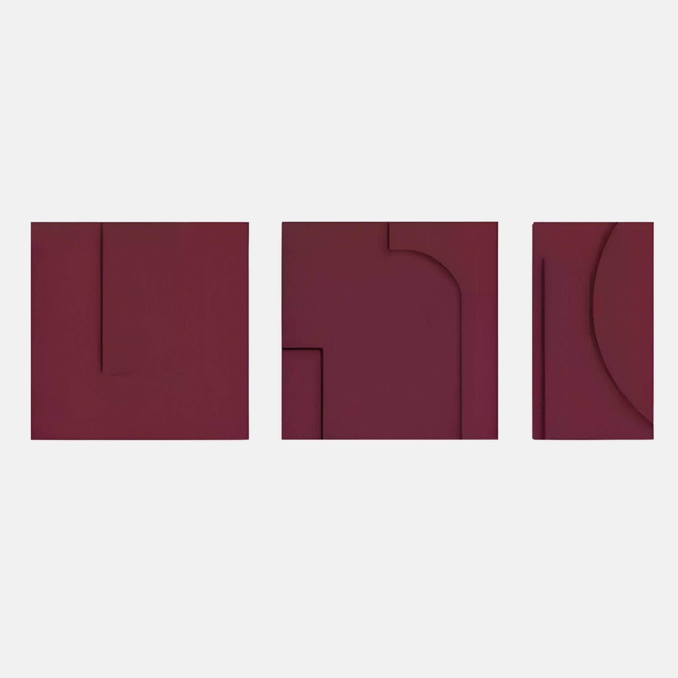 Moro II Triptych Deep Red Relief 3D Wall Art