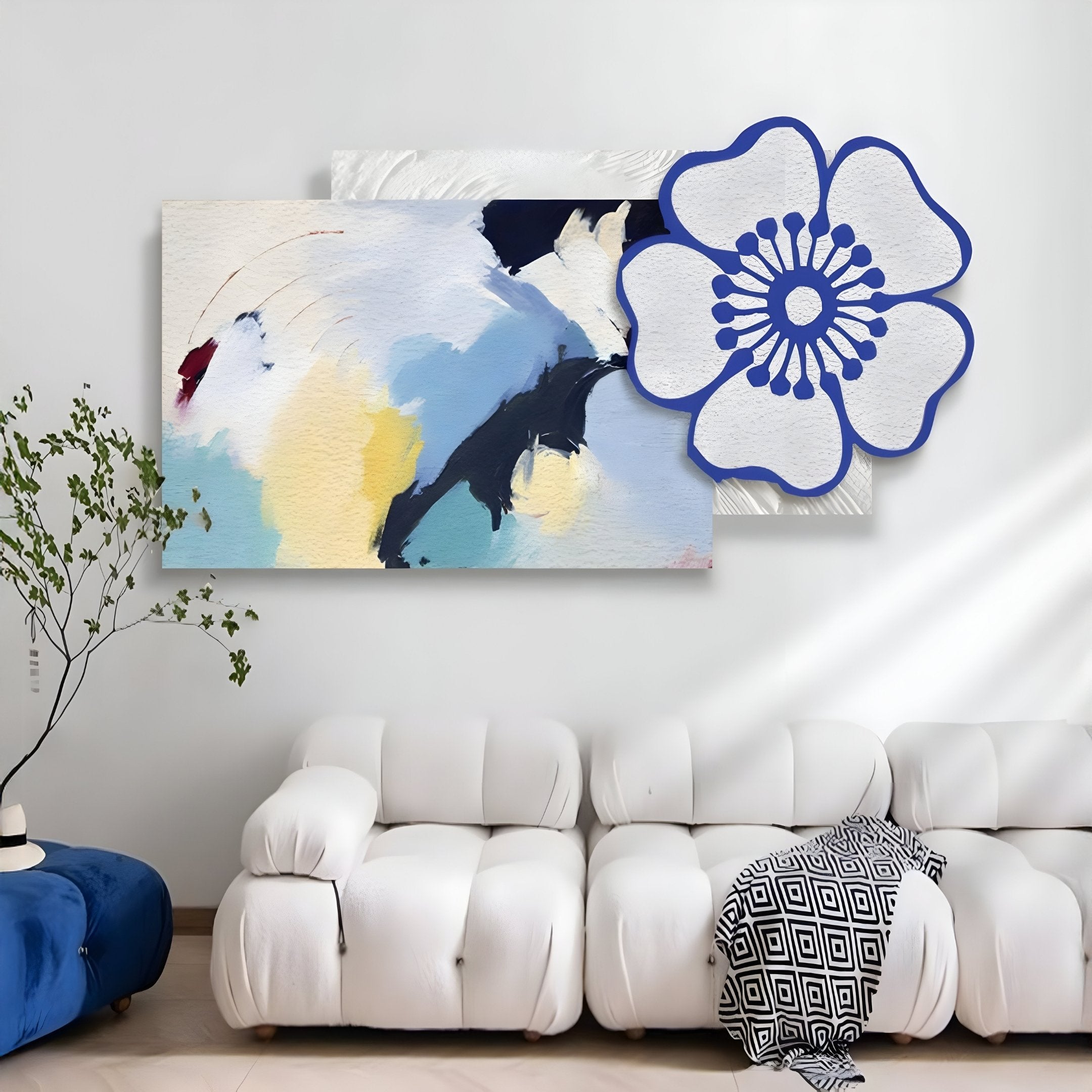 Bloomark Blue Floral Abstract Texture 3D Wall Art