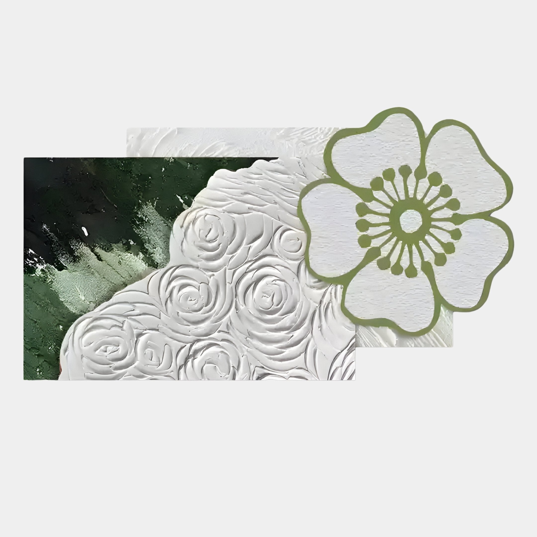 Bloomark Moss Floral White Rose Texture 3D Wall Art
