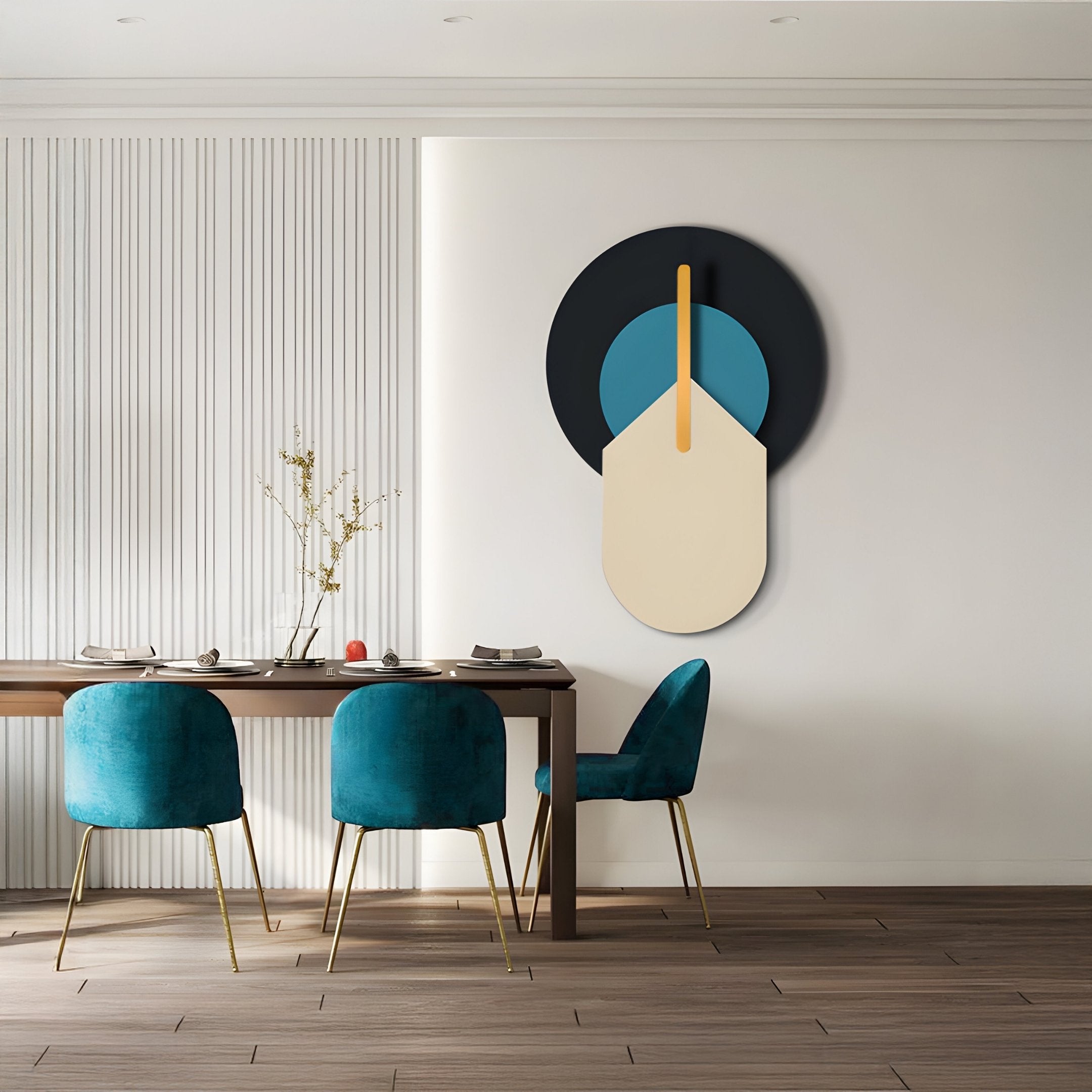 Orbitale Cream & Blue Round Wood Carving 3D Wall Art